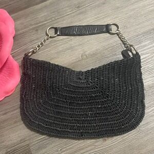 ELLIOTT LUCCA Leather Woven Silver Toned Hardware Hobo Shoulder Bag Purse Black